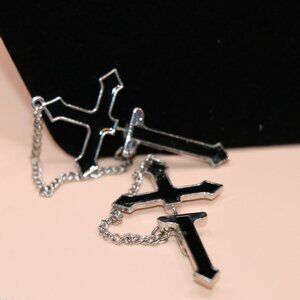 Pair of Gothic Impalare Cross Earrings with Chains